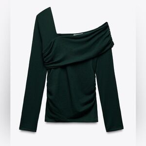 Zara | Emerald Green Asymmetrical Long sleeve Jersey Top - NWOT